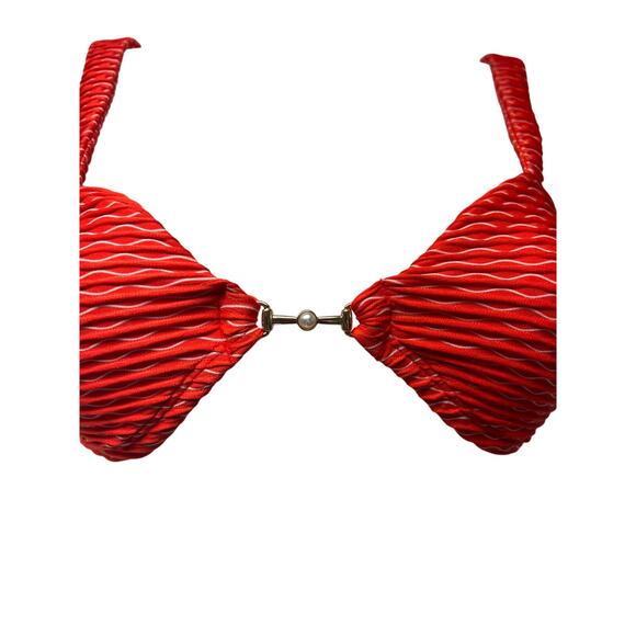 NWT Cupshe Orange Red Bikini Swim Top Gold Pearl Clasp Front Size Small - Picture 3 of 7